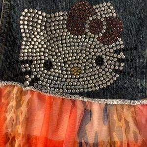 Hello Kitty Women’s Jean Skirt,Multi Colored Rhinestone Hello Kitty, Embroidery